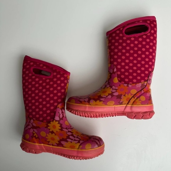 Bogs Other - BOGS Girls EUC Flower Dots Rubber Waterproof Insulated Boots Kids Size 5 Pink